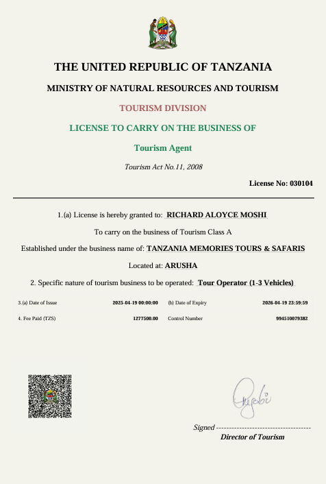 Tourism business licence